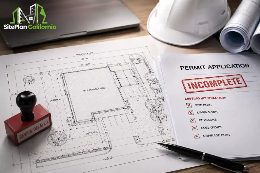 Missing site plan information causing a California permit review delay