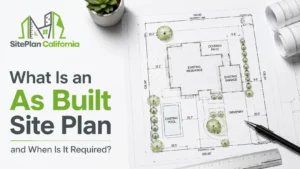 As built site plan showing existing residence, garage, pool, driveway and property layout