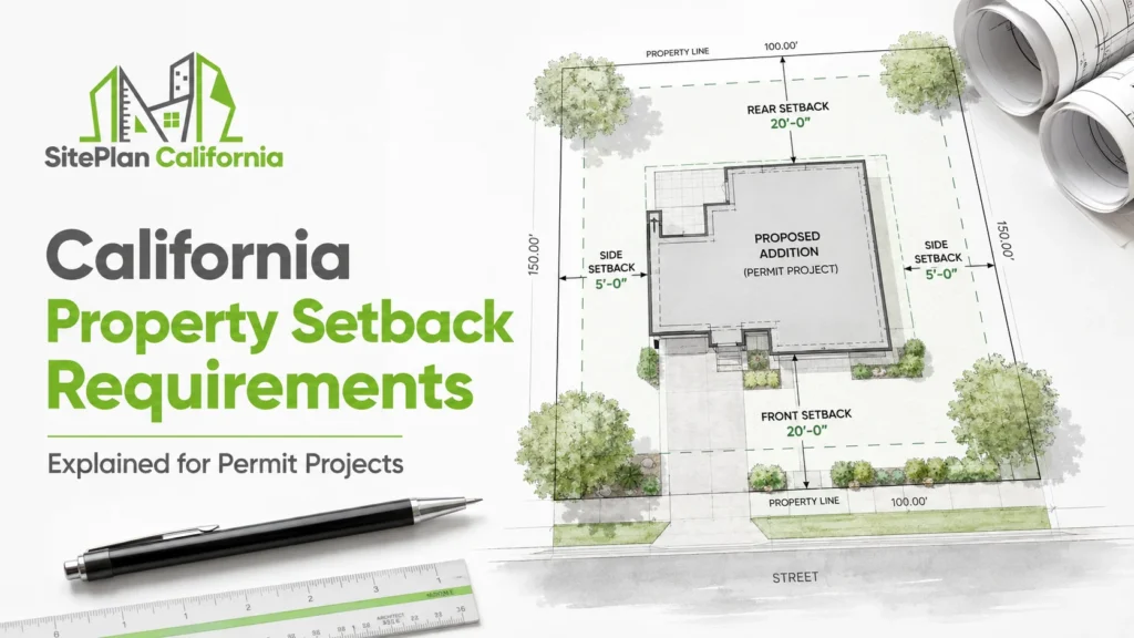 California property setback requirements shown on a residential permit site plan