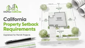 California property setback requirements shown on a residential permit site plan