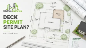 Deck permit site plan showing proposed deck, setbacks, and property lines in California