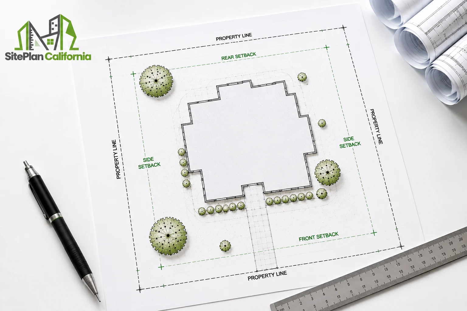 Residential property survey used as a starting reference for conceptual site plan drafting