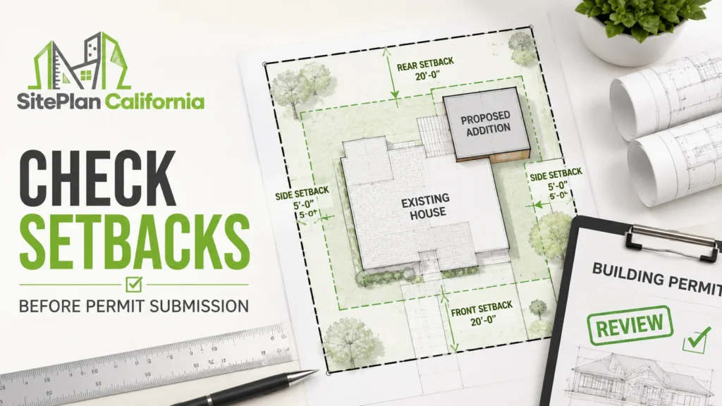 Setback requirements shown on a site plan before permit submission in California