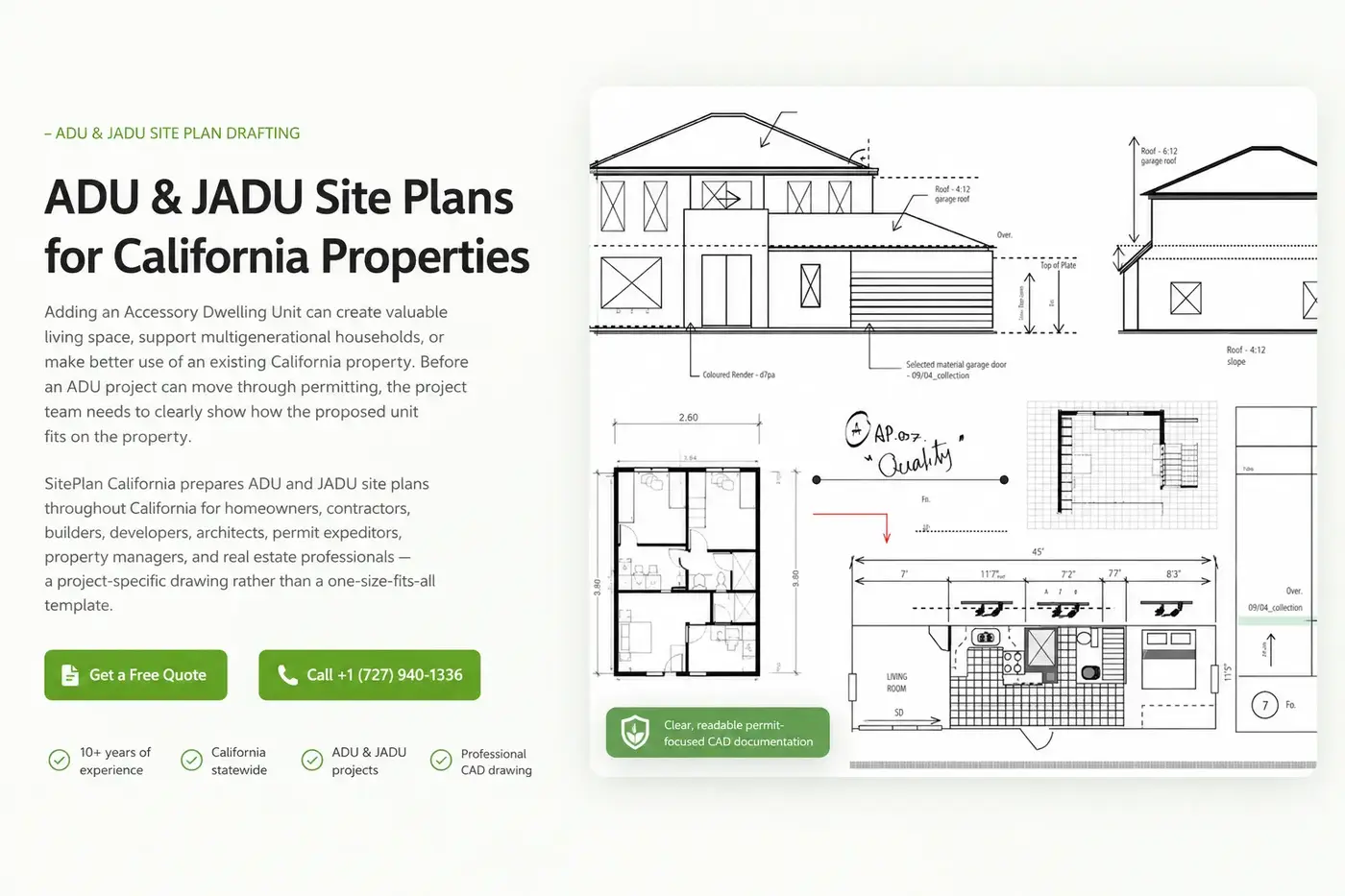 ADU and home addition site plan with setbacks and dimensions